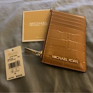 NWT Michael Kors Jet Set Travel Croc-Embossed Zip Card Case